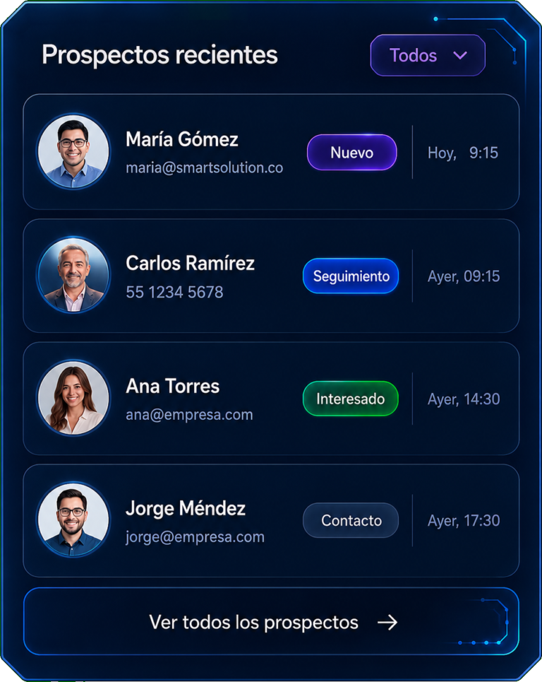 Preview visual del gestor de prospectos